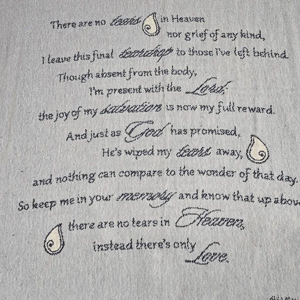 No Tears in Heaven on Grey Memorial 48 x 56 All Cotton Tapestry Throw Blanket